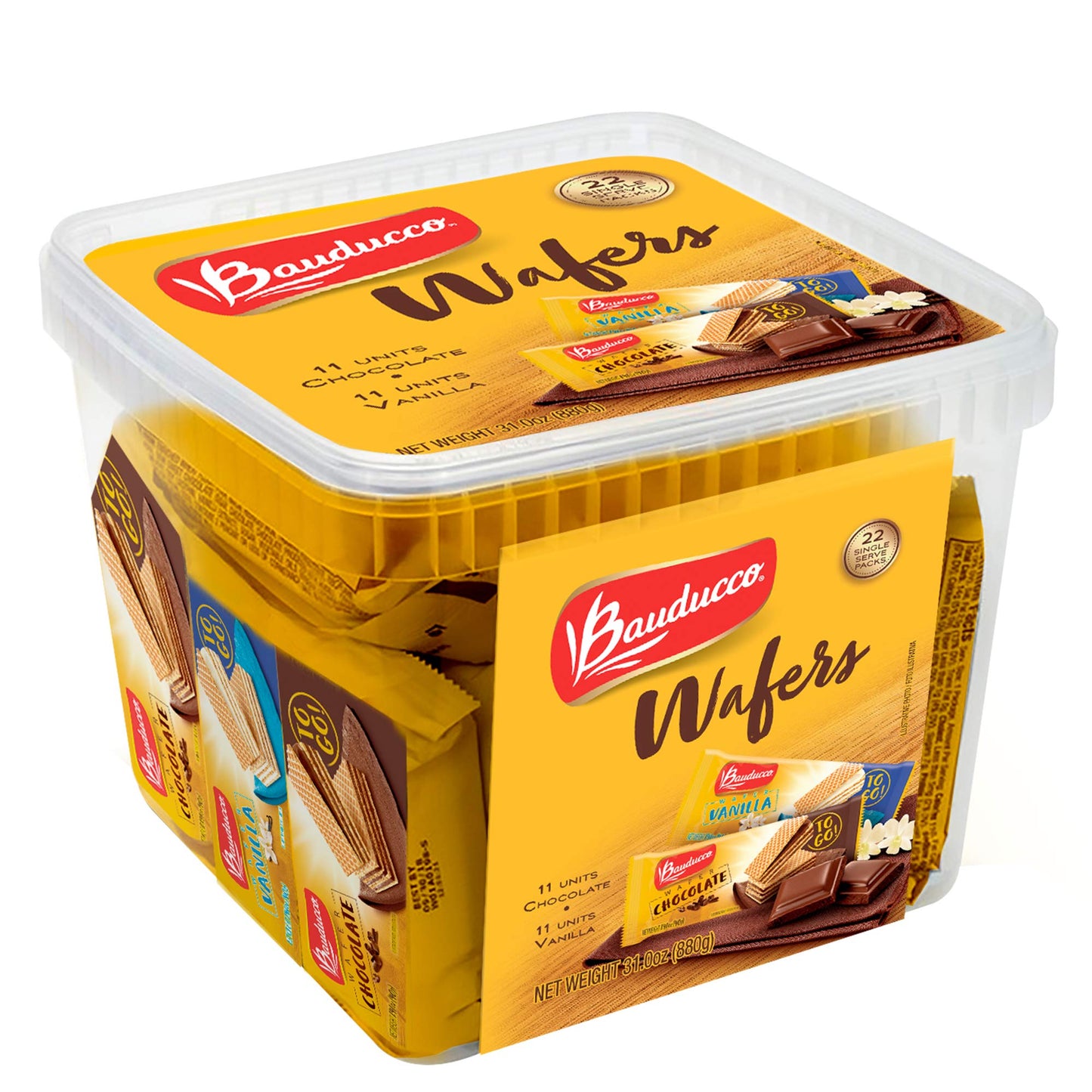 Bauducco Chocolate & Vanilla Wafer Cookies - Convenient Single Serve Wafer Cookies With 3 Layers of Cream - Delicious Sweet Snack on the go or Dessert 28.2oz (Pack of 20) - Collins Global Snack Store