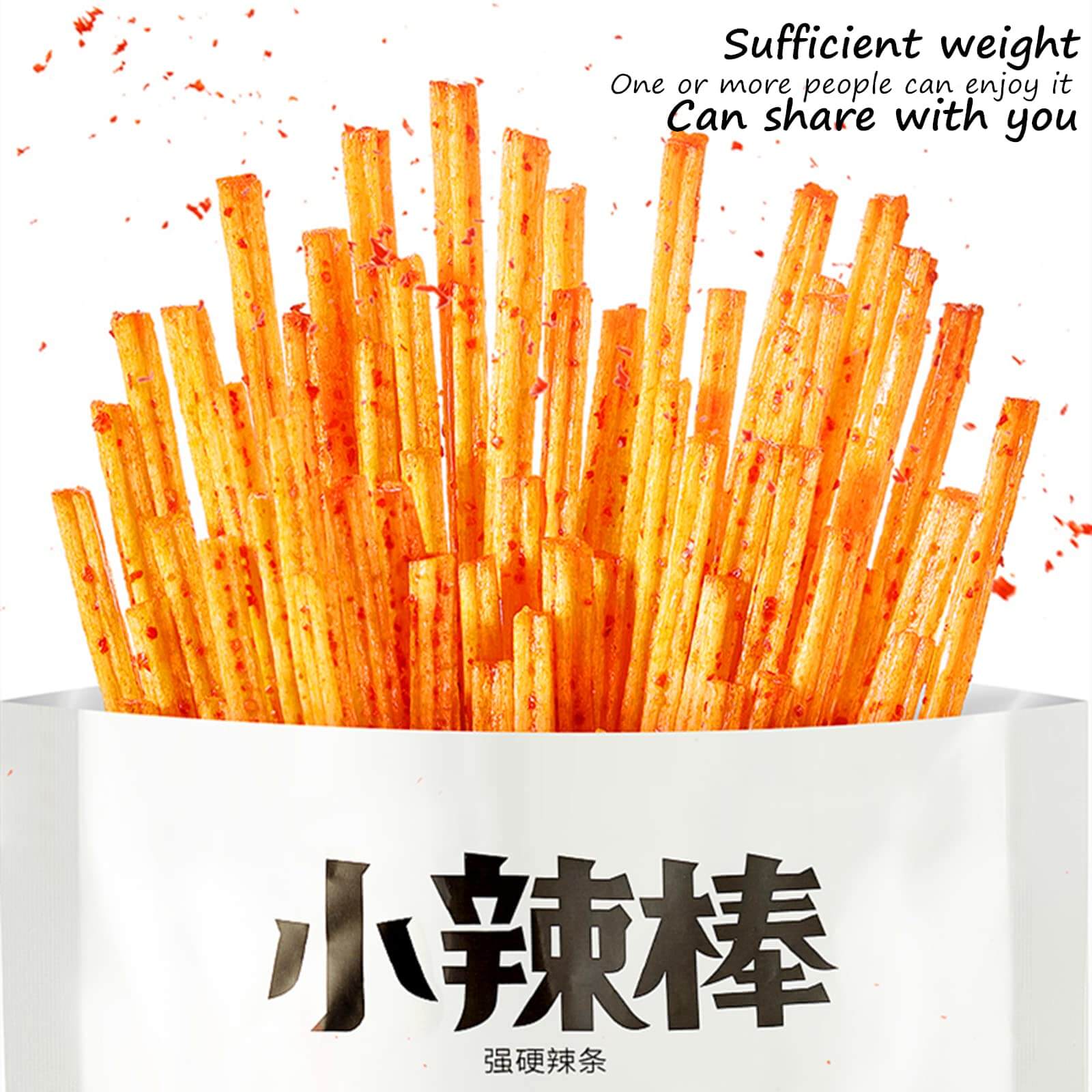Chinese Spicy Latiao Gluten Strips in a bag, showcasing a vibrant pile of gluten sticks coated in spices.