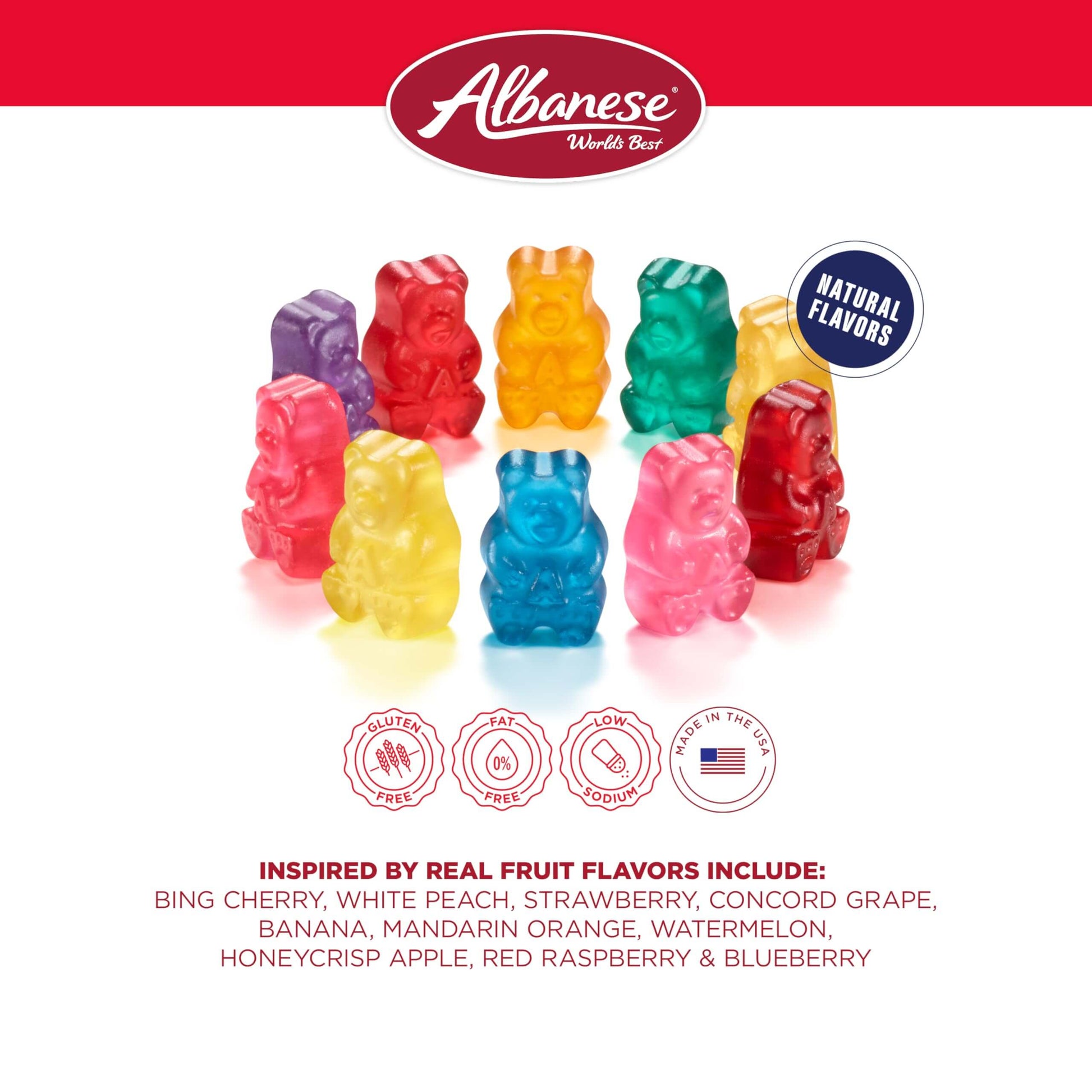 Albanese World's Best True to Fruit American Favorite Fruits Gummies | 7.75oz Bag of Candy | 10 Natural Flavors and Colors, Soft Gummy Bears | Tastes like Real Fruit Picked at the Peak of Ripeness - Collins Global Snack Store