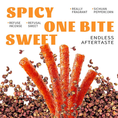 Chinese Spicy Latiao Gluten Strips with spicy red strips surrounded by Sichuan peppercorns. Viral TikTok Chinese Latiao