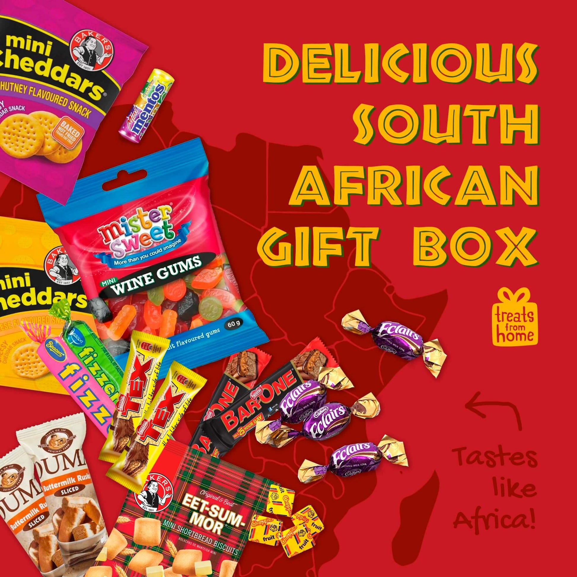 Treats from Home South African Snacks Food Box | Authentic African Candies, Chocolate Bars, & Treats | Perfect Christmas Gifts Includes Ouma Rusks, Smarties, & More | Best South African Products Care Package for Gifting & Sharing - 36 Units - Collins Global Snack Store