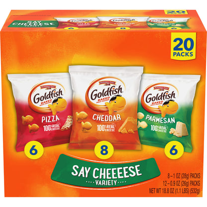 Goldfish Crackers Big Smiles Variety Pack with Cheddar, Colors, and Pretzels, Snack Packs, 30 Ct - Collins Global Snack Store