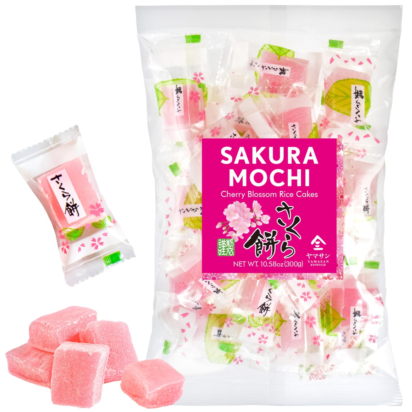 YAMASAN KYOTO UJI Japanese Sakura Mochi Candies, Real Traditional Cherry blossom Rice Cakes, 300g/10.58oz, Japanese Snacks, Japanese Candy, Individually Wrapped - Collins Global Snack Store
