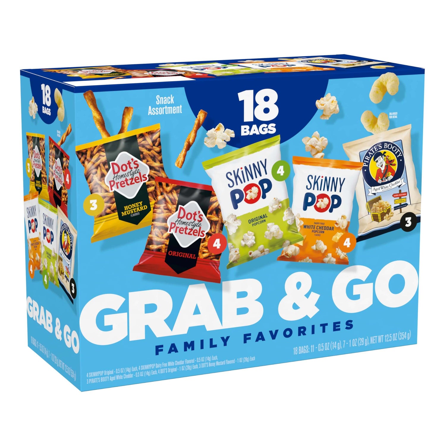 SkinnyPop Family Favorite Variety Pack – 18 bags of popcorn and snacks for convenient family snacking.