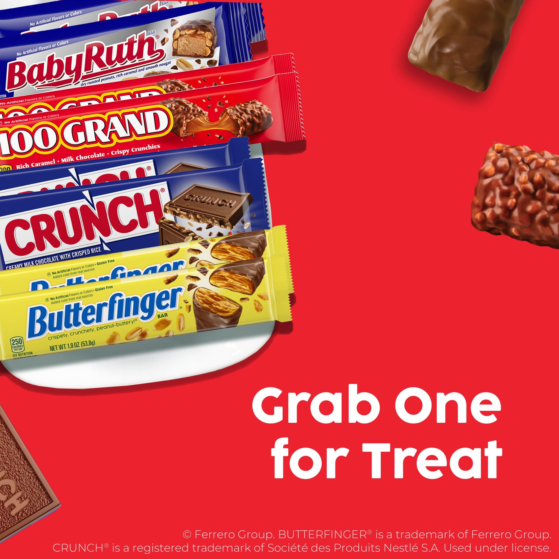 Butterfinger, CRUNCH, Baby Ruth, 100 Grand, Assorted Bulk Candy Bar Variety Pack Full Size, 28-Count, 48 oz - Collins Global Snack Store