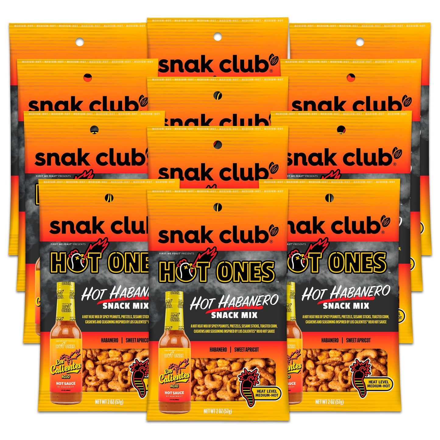 Trending Snak Club x Hot Ones Hot Habanero Snack Mix, Spicy Snacks with Peanuts, Pretzels, Sesame Sticks, Toasted Corn & Cashews, Inspired by Hot Ones Hot Sauce, 10 oz Bag