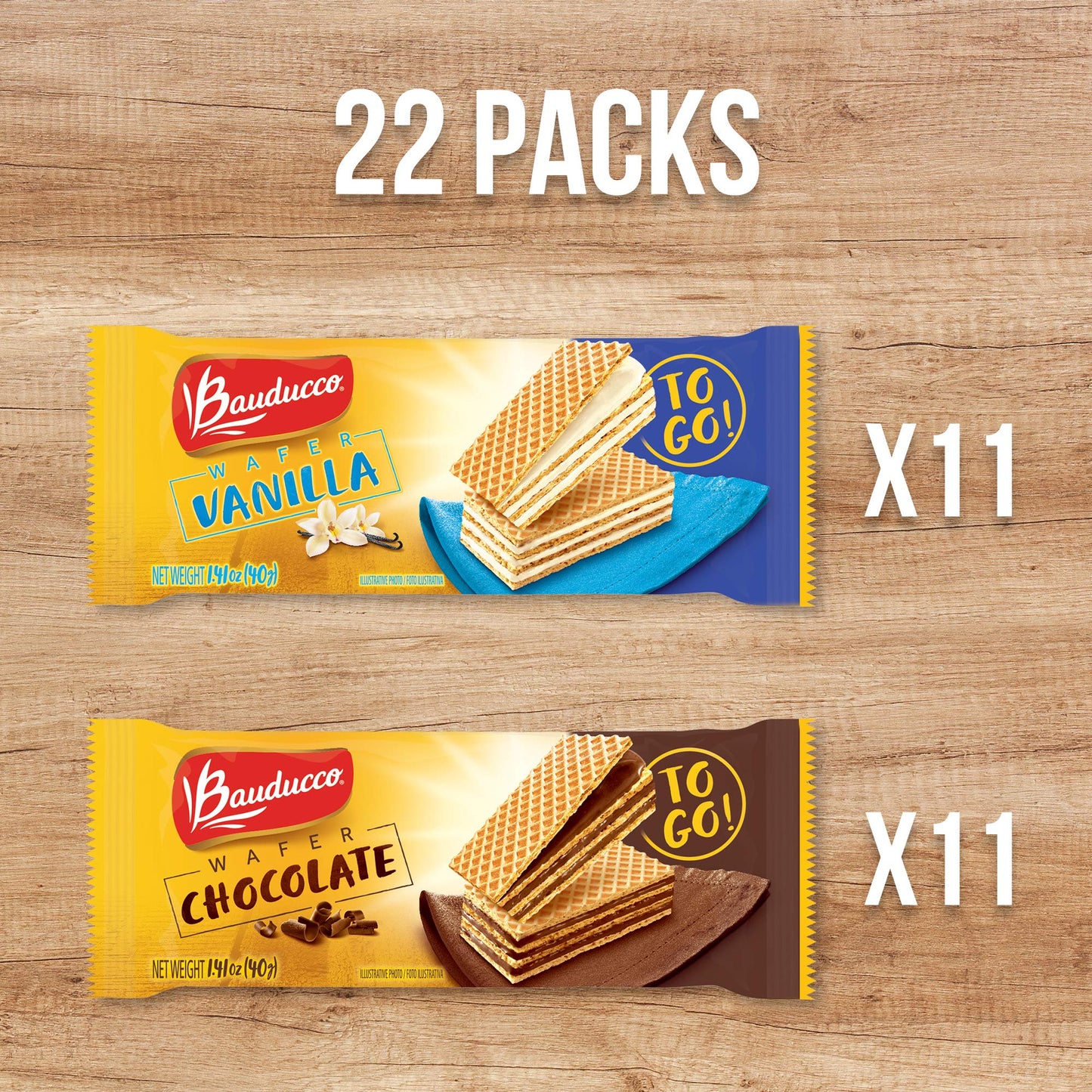 Bauducco Chocolate & Vanilla Wafer Cookies - Convenient Single Serve Wafer Cookies With 3 Layers of Cream - Delicious Sweet Snack on the go or Dessert 28.2oz (Pack of 20) - Collins Global Snack Store