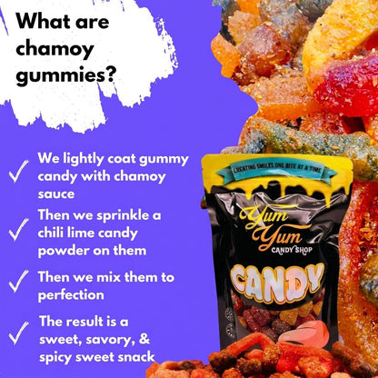 Chamoy Gummy Mix – Worms, Rings &amp; Bears | Sweet, Spicy Chili Lime Dulces | Yum Yum Candy Shop